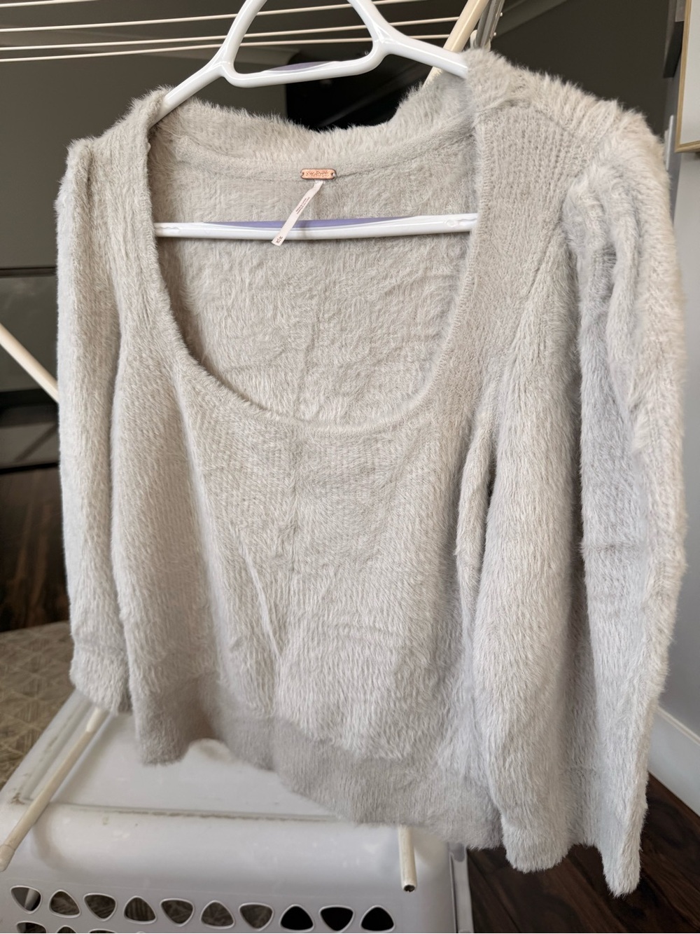 Free People Scoop Neck Fuzzy Sweater - Light Gray